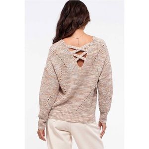 Khaki Marbled Knit Back Detail Sweater